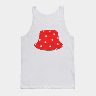 Red bucket hat with white hearts Tank Top